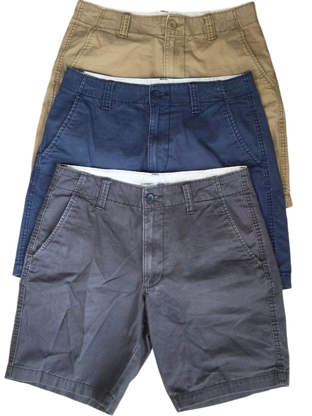 BUNDLE (3) Old Navy Chino Shorts Lived-In Straight Tan Grey Blue Casual Men's 30
